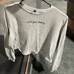 Gray Women's Top with 'Not Your Baby' Embroidery
